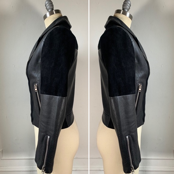 Topshop Black Suede and Leather Moto Jacket Sustainable Fashion with Zero Waste - Picture 6 of 6